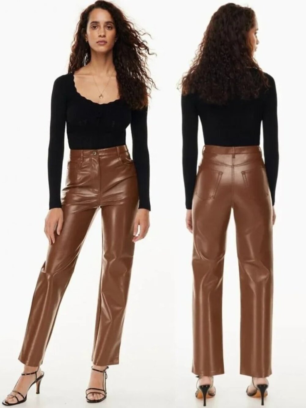 Wilfred (Aritzia) Faux Leather Trousers High Waist Straight Brown Butter Soft 6